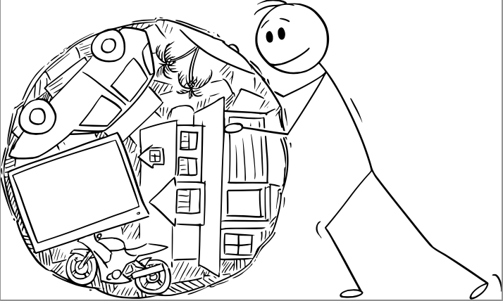 stickman pushing ball of clutter and stuff